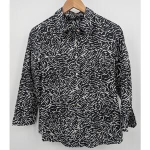 Vintage 100% Silk Zebra Print Women's Large Black & White Classic Office Safari